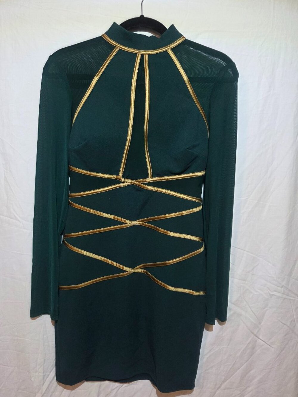 Fashion Nova Hunter Green and Gold Dress